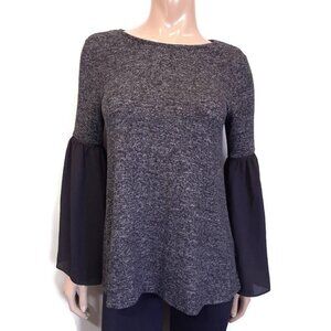 Design Lab Chiffon Bell Flare Sleeve Flowy Top Womens Size Small Black Grey